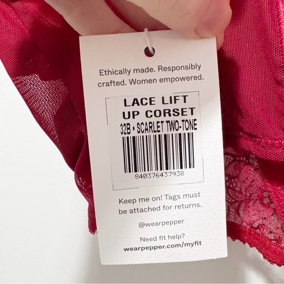 New Pepper Lace Lift Up Corset Scarlet Two Tone Size 32B Red Boning NWT Romantic - Picture 12 of 16